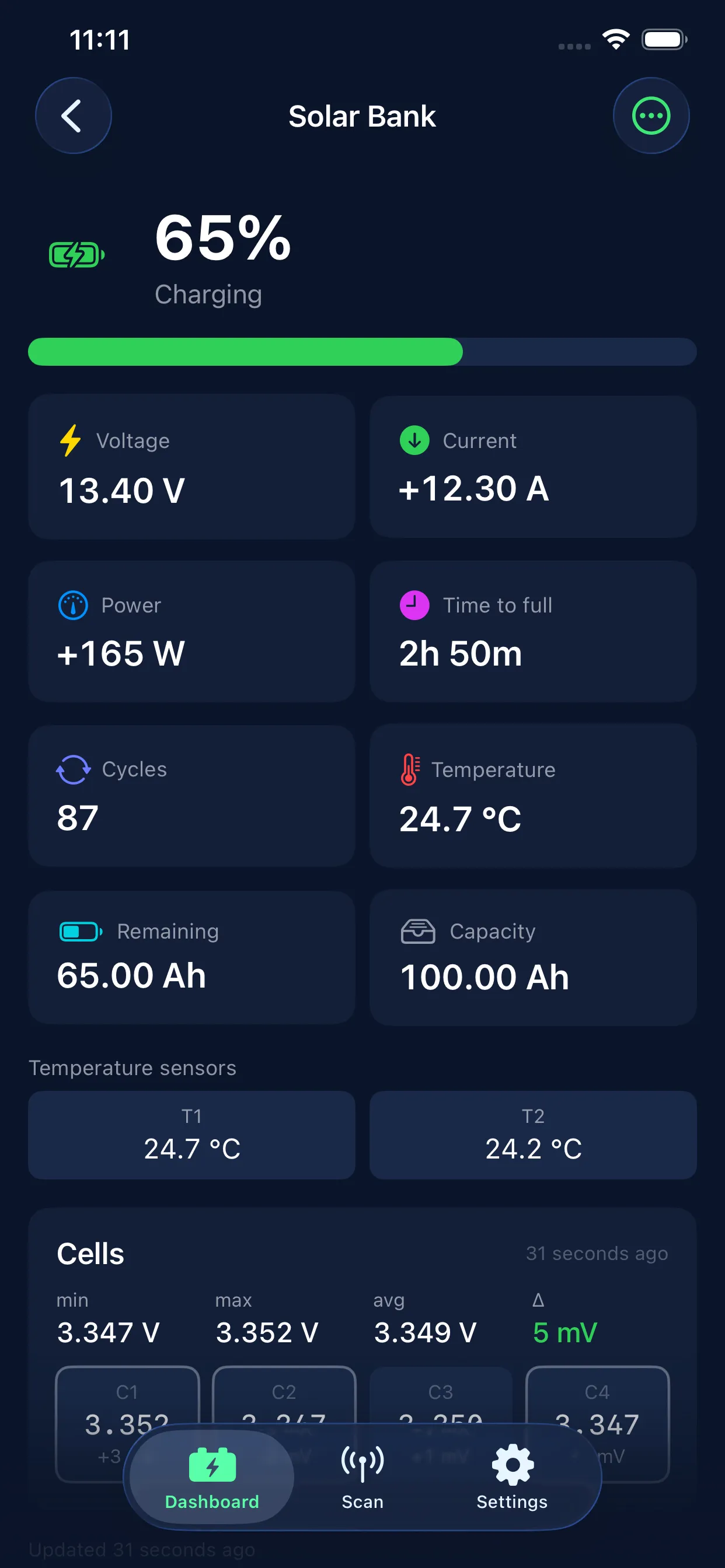 Battery detail screen while charging
