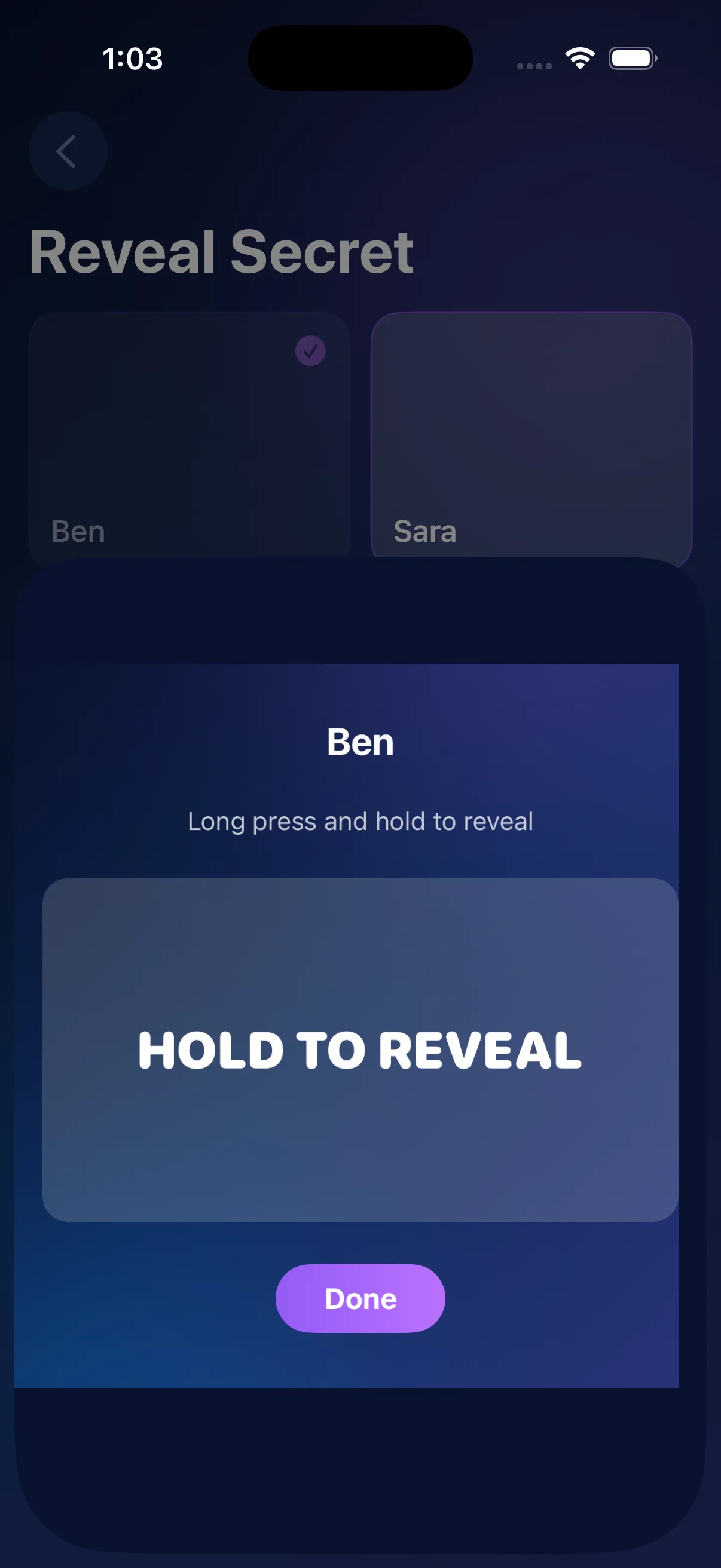 Hold to reveal screen
